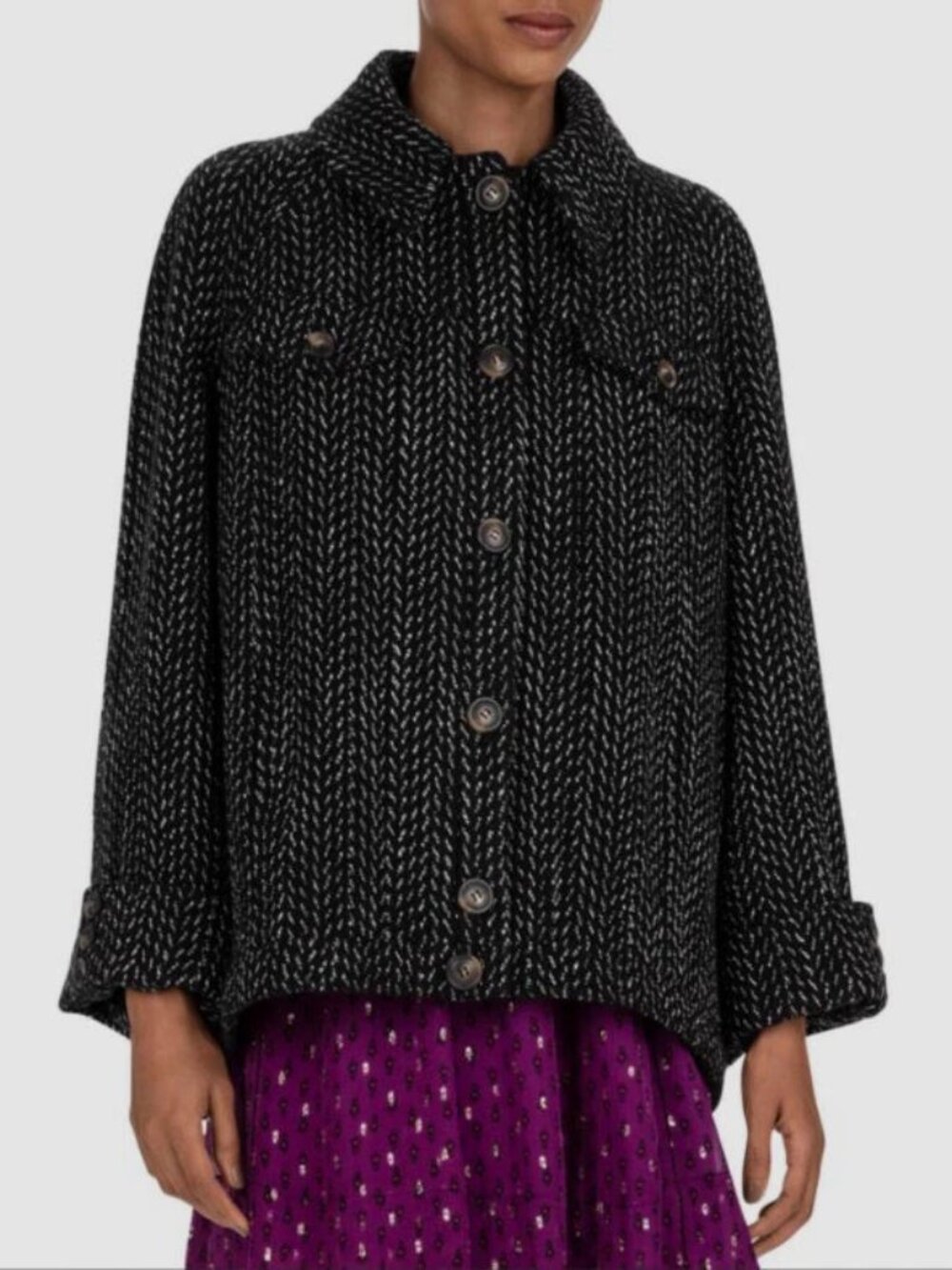 ba&sh Women's Black Andy High Low Button Peacoat Coat Jacket Size XS